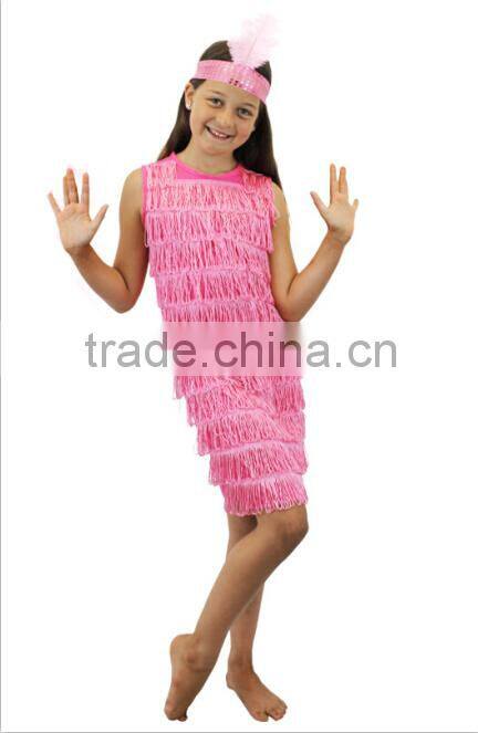 2015 hot sale Child fancy dress Black Fringed Flapper Dress