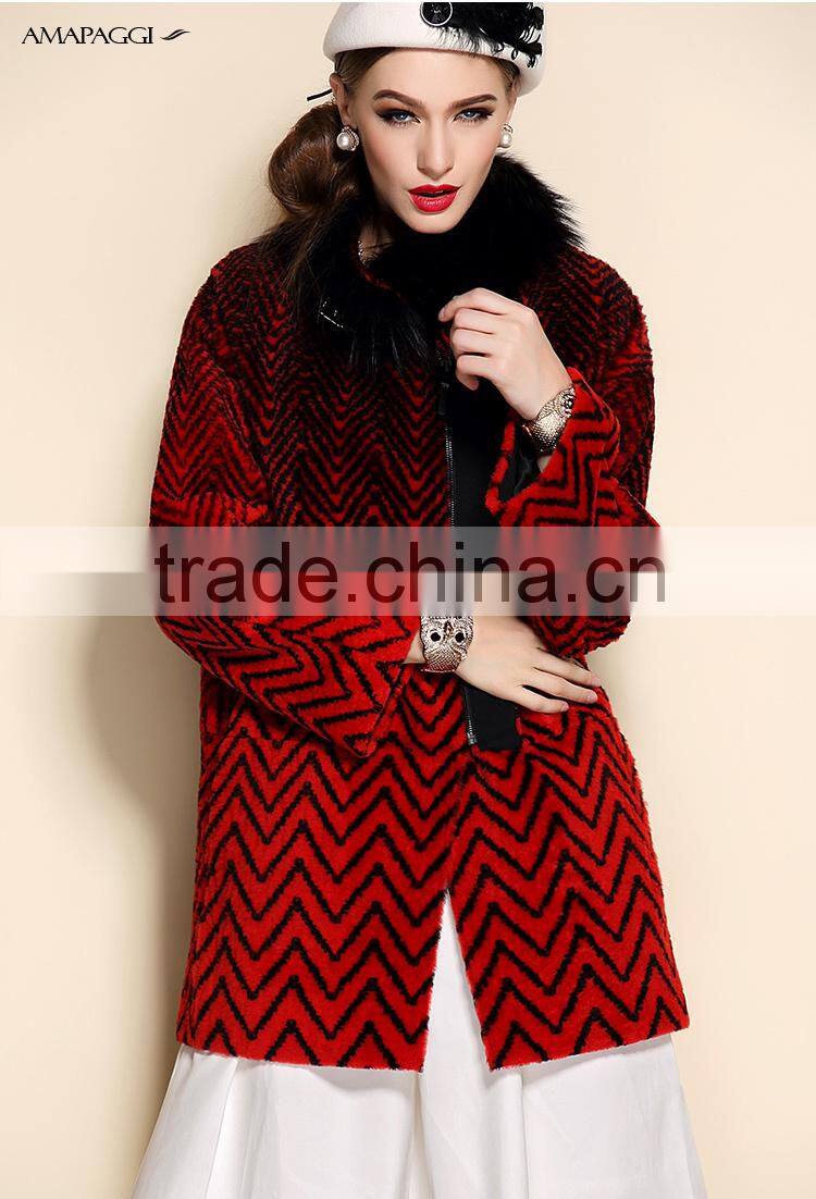 Women's Fox Collar Real Wool Fur Coat Thick Warm Winter Overcoat