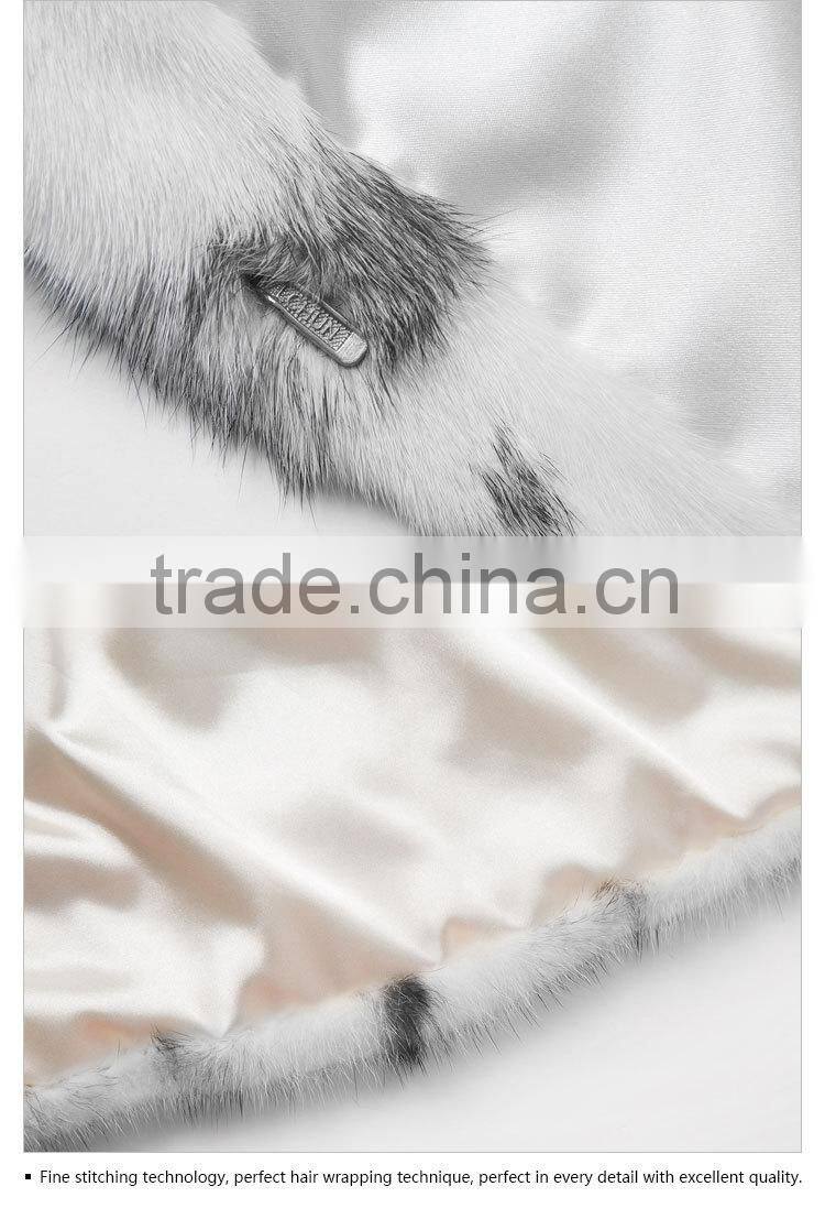 regular length winter women black cross mink fur coat with hat