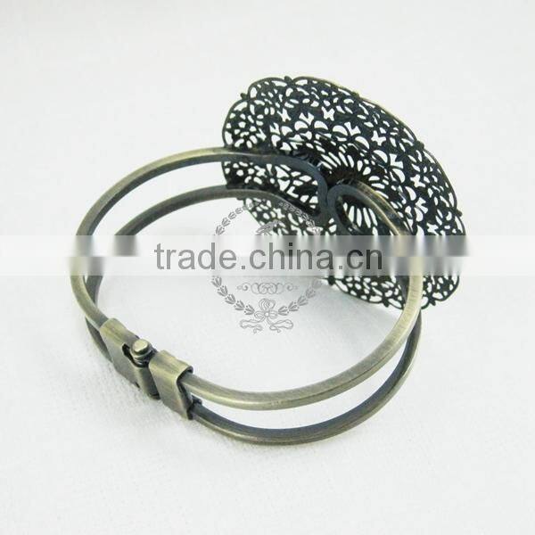 56mm setting vintage brass round flower base tray bracelet blank,antiqued bronze bracelet cuff tray 1900021