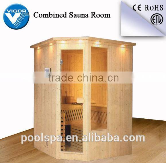 dry steam combin indoor spruce wood dry steam sauna room