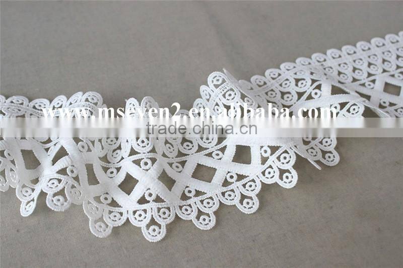 high quality of polyester lace trim, chemical lace trim white lace in 7 1/2 cm for lady garments