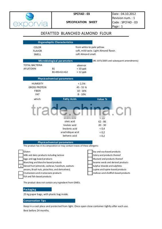 Organic Almond Meal Defatted (Low oil content organic almond meal)