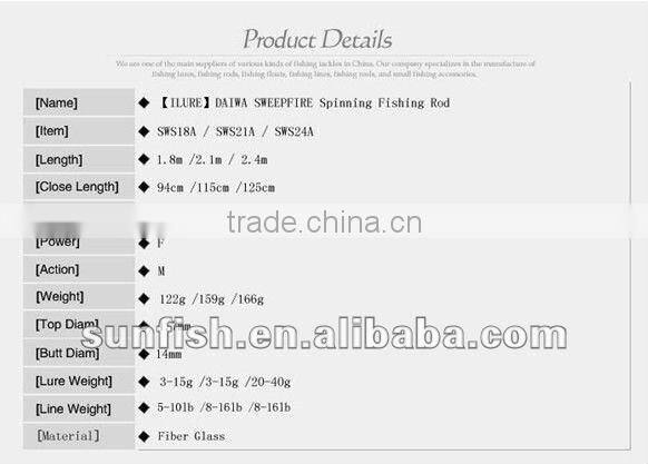 Spinning fishing rod daiwa brand fiber glass