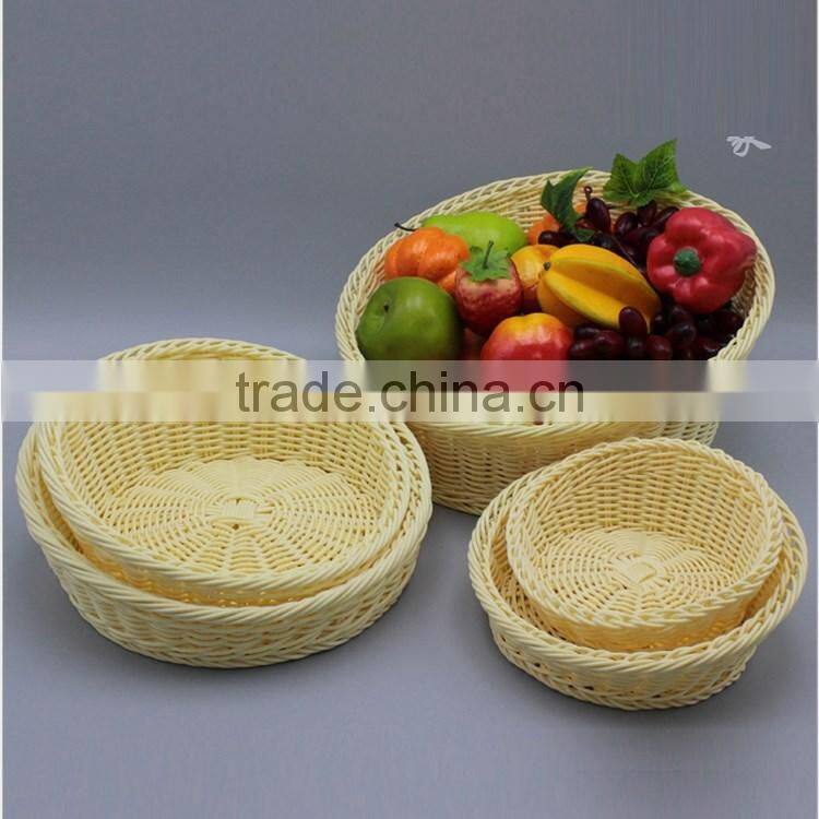 Multi sizes home or supermarket display using fruit basket eco-friendly plastic rattan woven food basket