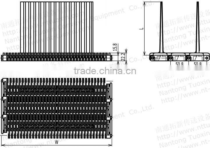 400 Raised Rib Plastic Modular Conveyor Belt with Base Flights