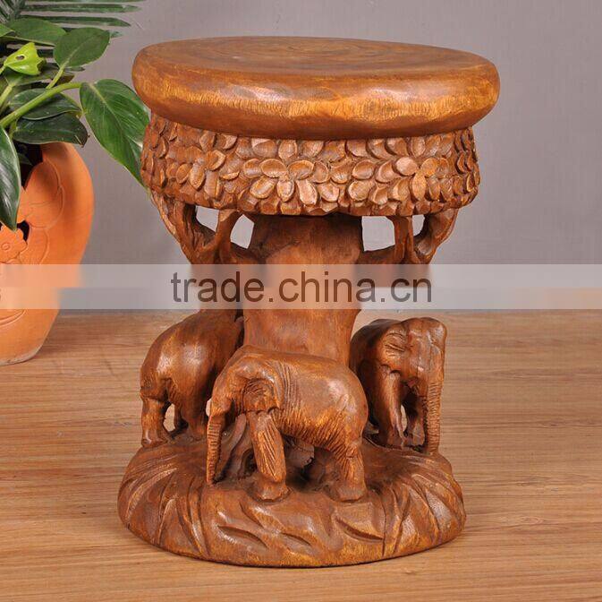 Thailand Style Solid Wood Carved Forest Elephant Little Chair, New Design Handcarved Shoe Changing Chair (BF01-X1175)