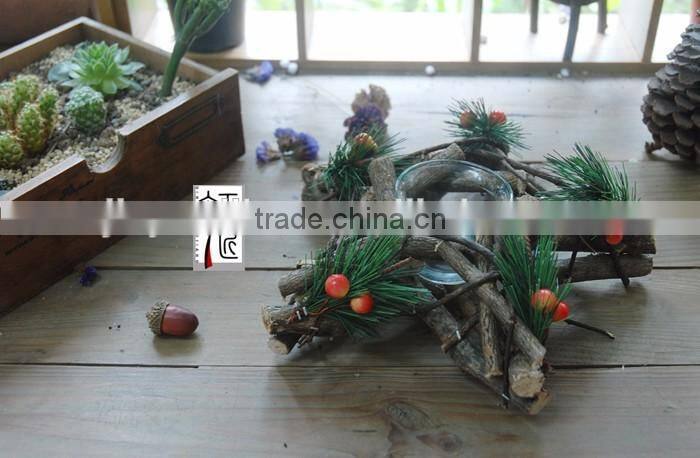 Vintage Chic Wooden Wicker Candle Holder Light Holder Christmas