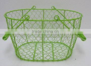 Oval Wire Baskets garlic fruit Storage Rustic Trugs Wood Handle Eggs basket