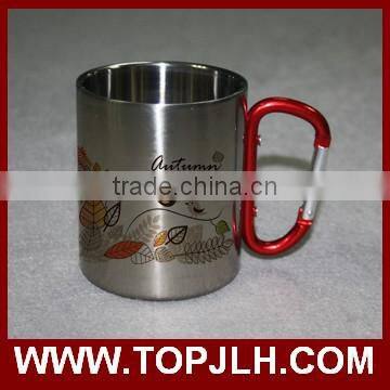 Custom logo printed Carabiner Handle Stainless Steel Coffee Mug