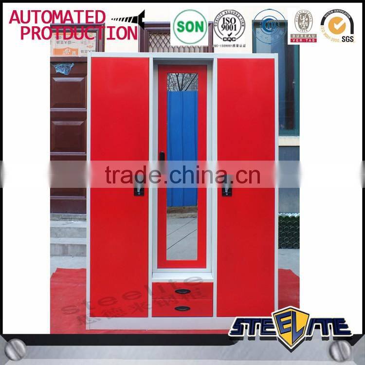 Metal locker wardrobe two doors steel locker with mirror