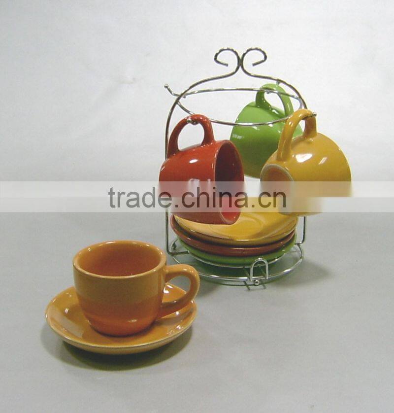 4sets colorful ceramic espresso cups set with stand
