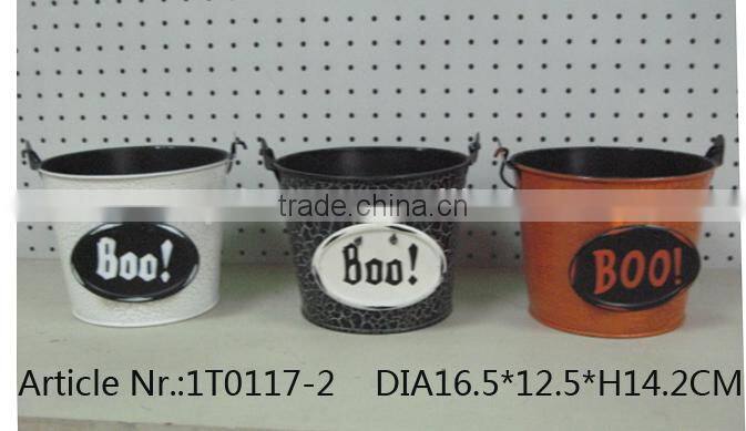 Colored metal water bucket with decal