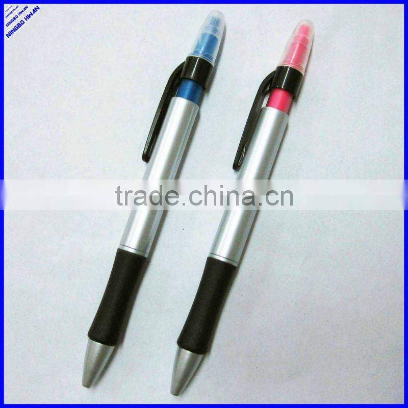 double ended multi functional ball pen with highlighter