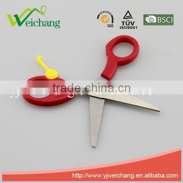 WCSC222 premium novelty wholesale soft handle colorful school children plastic scissors with safe lock New Handle Design