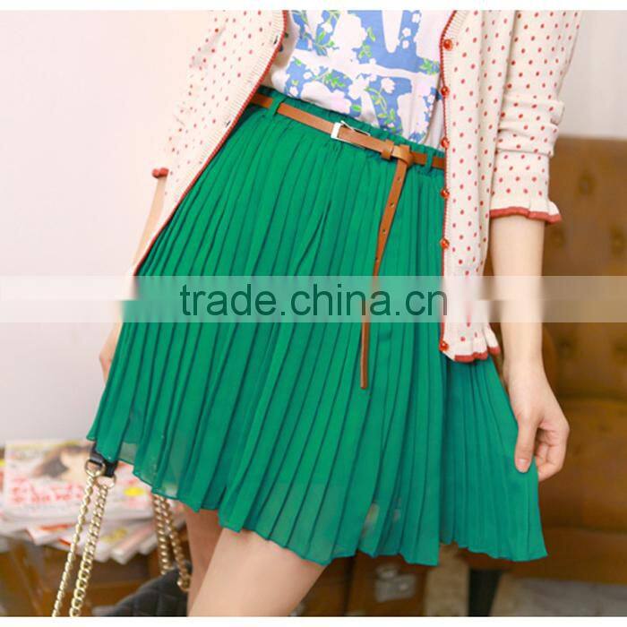 Summer Vintage Fashion Pleated Mini Skirts Sweet Girls Chiffon Waist Short skirts+Belt Designer Fresh Color Cool Clothing