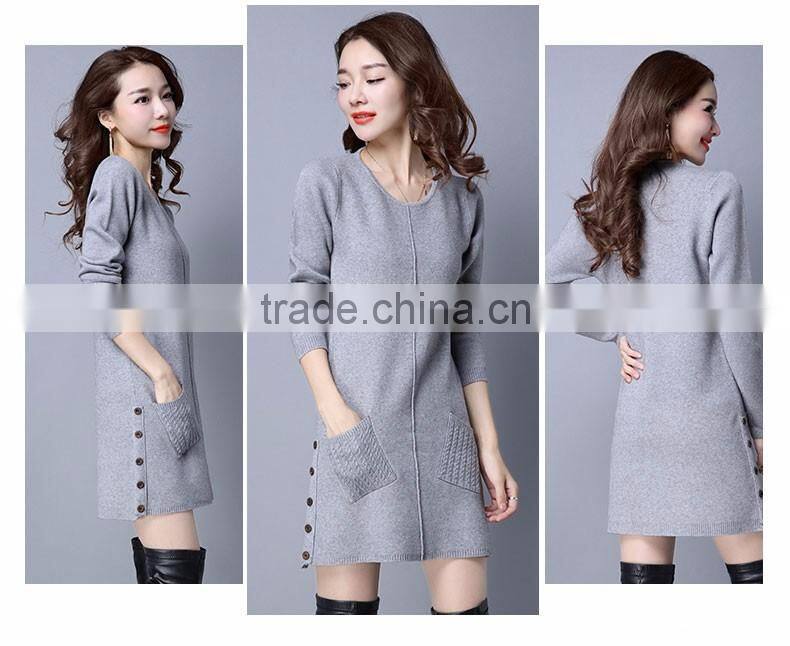 Ladies fashion clothing designs knit dresses wholesale pullover sweater dress for women