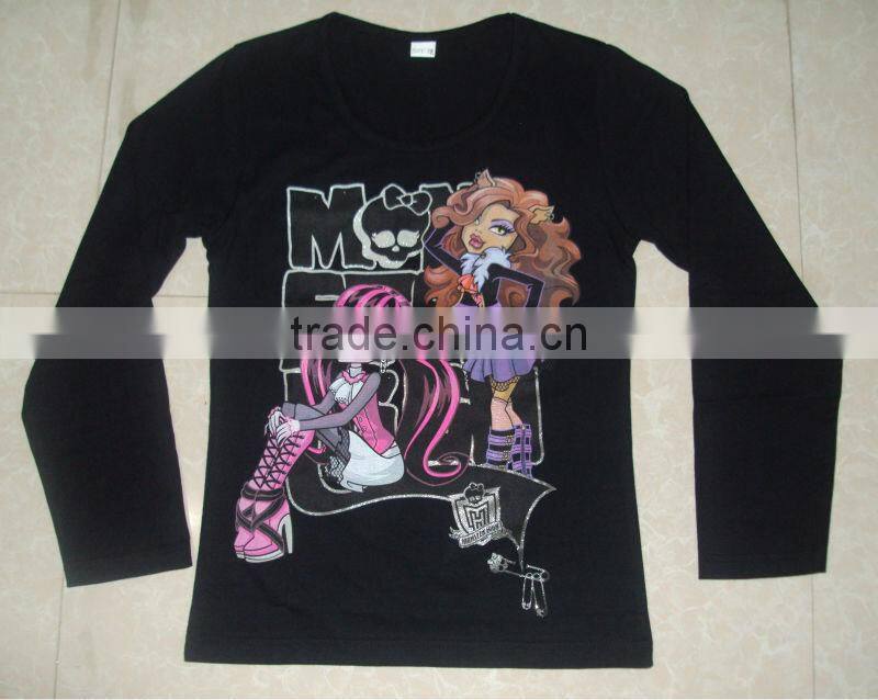 2013 latest design mechin printed girls cotton long sleeve t-shirt