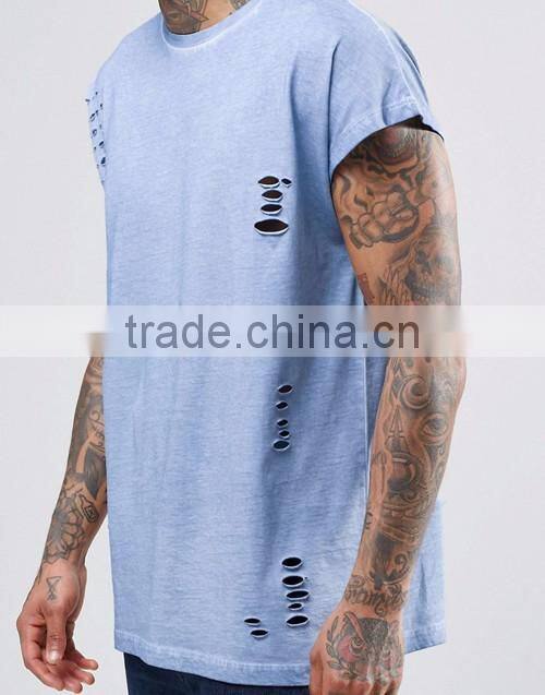OEM custom men newest design fashion distressed oversized sleeveless t-shirt/tee shirt