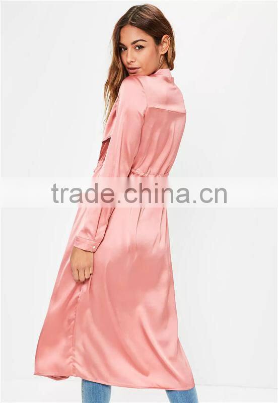 MGOO 2017 New Design Manufacturer Custom Satin Long Jackets Summer Beach Cardigan Pink Duster Jackets