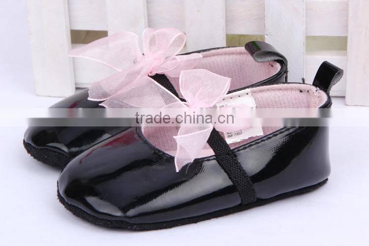 new baby leather shoe cheap wholesale shoe in china girls princess leather shoes with pink ribbon