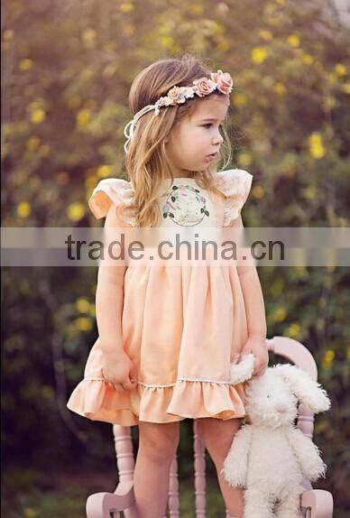 New Design Light Pink Cotton Dress Embroidery Bunny Dress Holiday Remark Cotton Dresses For Kids