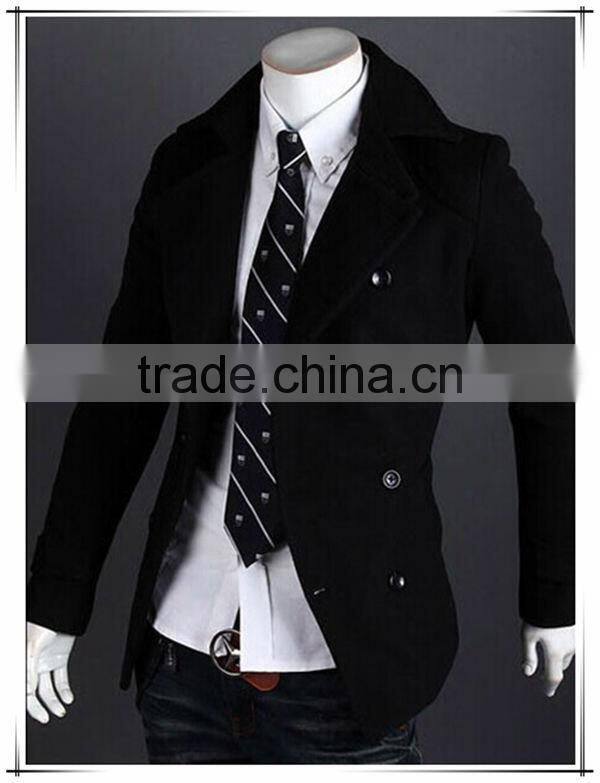 Spring and winter new design casual double breasted mens wool trench coat