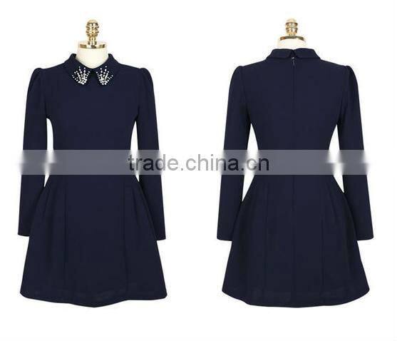 EW1681 Long Sleeves Chiffon Short Skater Dress with Braid