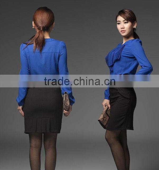 Design elegant women blouses tops/chiffon blouses with drapes in front 2013 garments