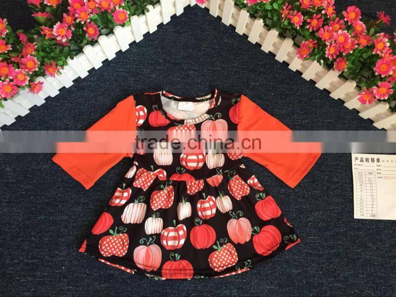 yiwu imported kids Halloween theme dress fashion girl pumpkin print frock