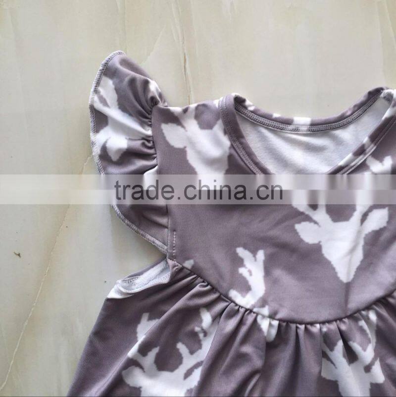 DYJ-092 Latest cartoon Deer pattern cotton frock model Flutter sleeve children frock designs girls party dresses
