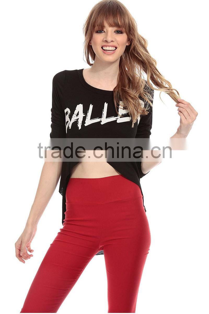 Women's front cross swallow tail 3/4 sleeve crop top t-shirt clothing