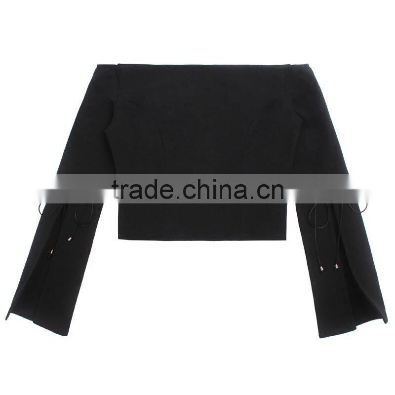 trumpet sleeve round neck casual fashion lady blouse for wholesale