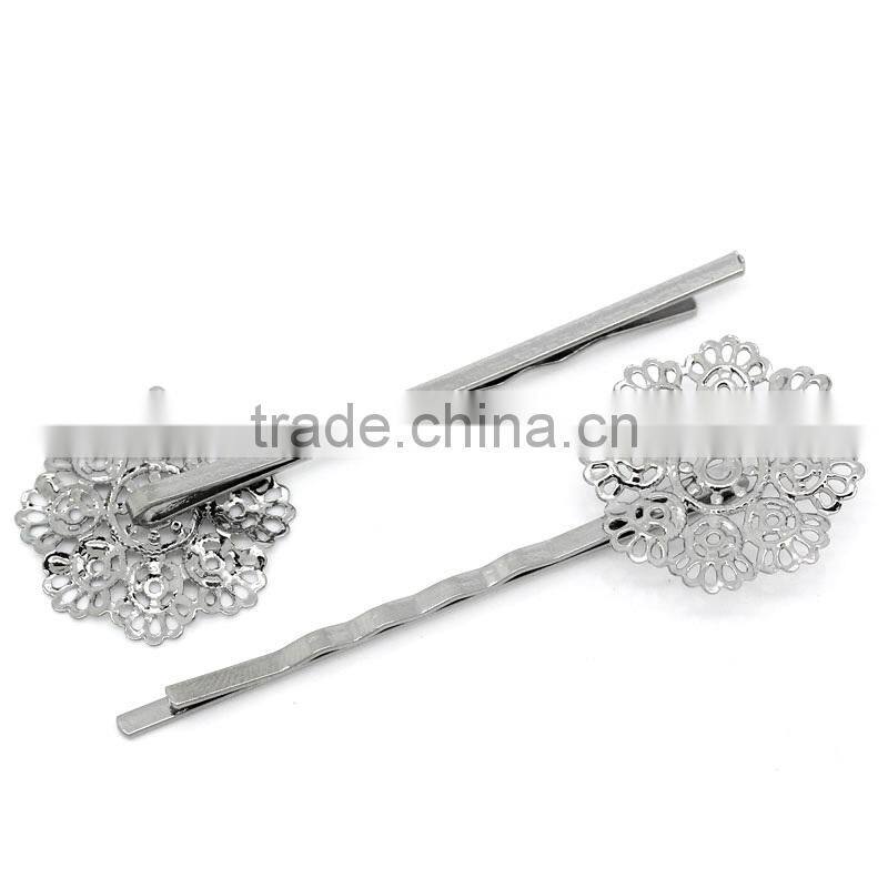 Gunmetal Hollow Filigree Flower Bobby Pins Hair Clips