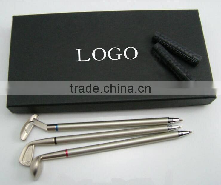 New promotional laser logo high quality golf simulation in box set metal ballpoint pen