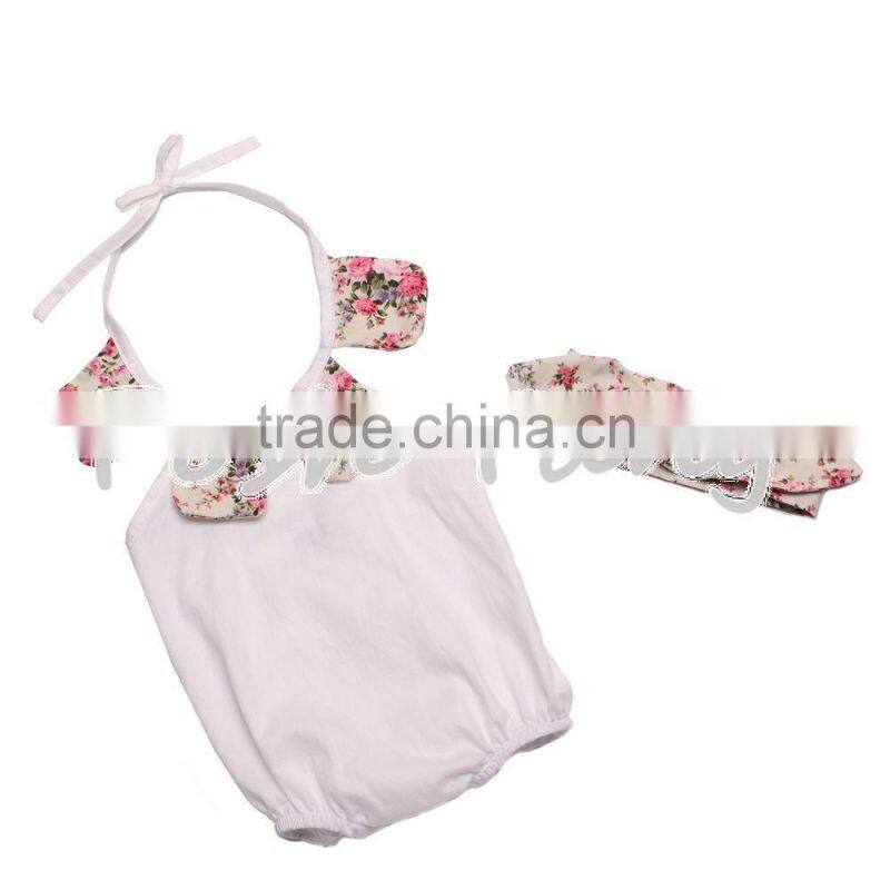 Wholesale Floral print romper hot selling costumes baby romper 100% cotton summer jumpsuit with headband