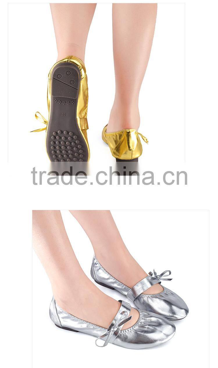 2017 shiny folding girls women soft ballet shoes PU ballet dance shoes