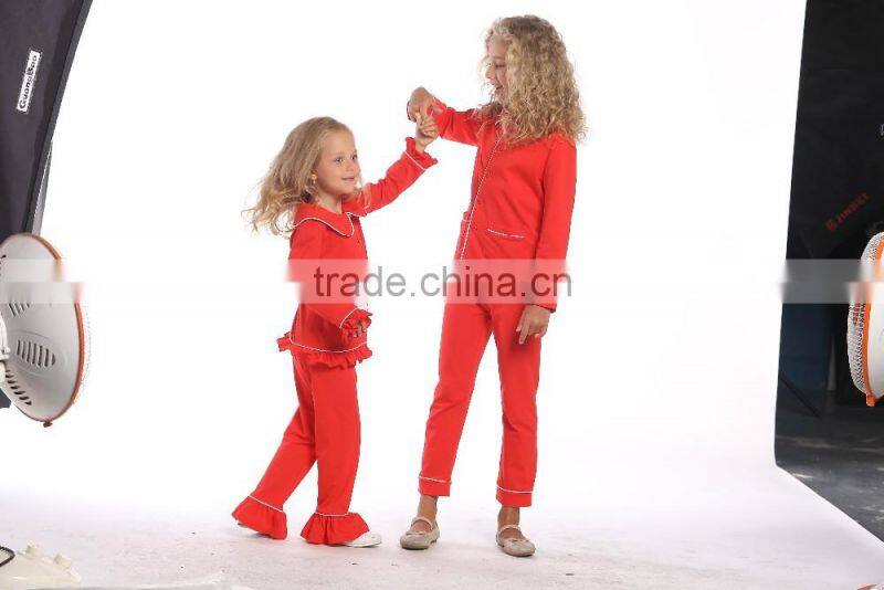 Wholesale kids pajamas sleepwear red ruffle pants set girls cotton sleepwear pajamas