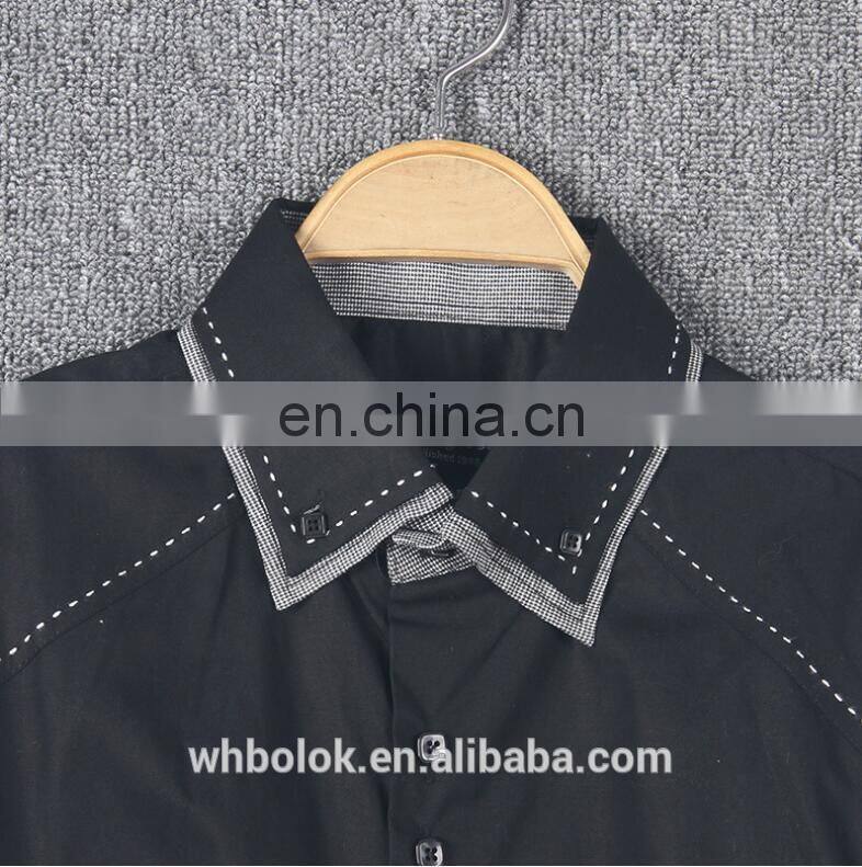 Customized Men's dark blue solid cotton shirt dress causal fitted mens shirt