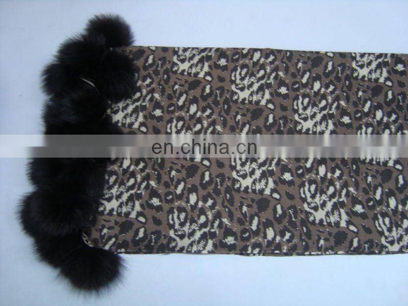 Silk Pashmina wool Animal prints pashmina shawls with fur ball