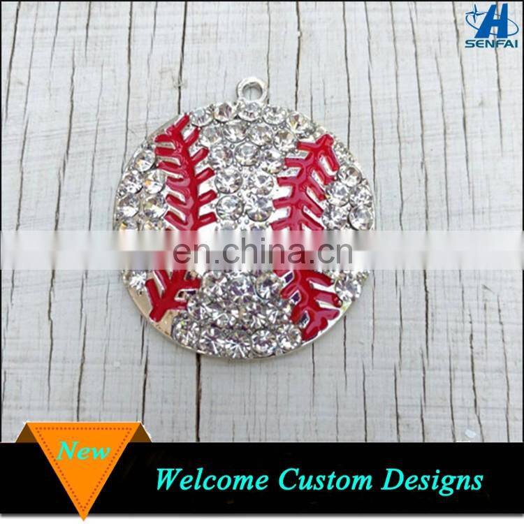 China Wholesale Red Enamel Silver Rhinestone Sports Baseball Charm For Jewelry Making