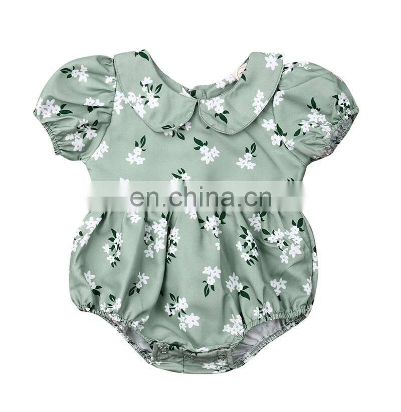 Newborn Baby Girl Doll Collar green Floral Bodysuit short sleeve Jumpsuit summer casual cotton Outfits Sunsuit