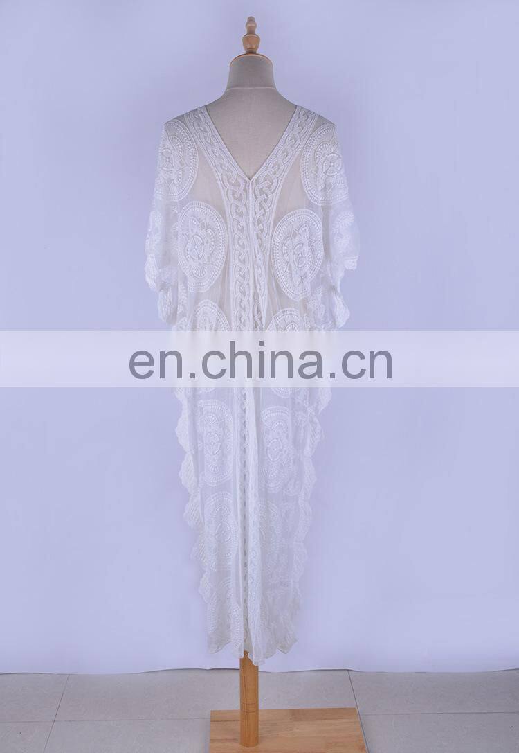Luxury Long Sea Beach Wrap Dress Elegant Bathing Suit Cover Up White Lace Tunic Beach Sarong Plage Robe Kaftan Women Tunika