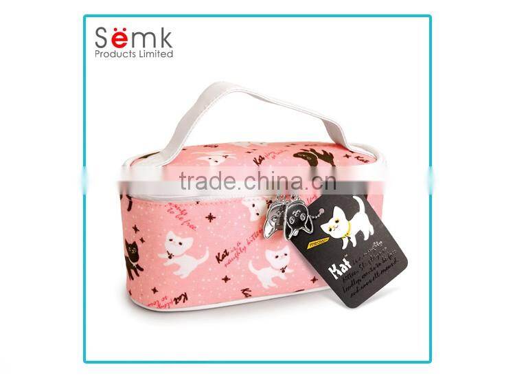 Custom made animal printing women pink pvc canvas cosmetic bag