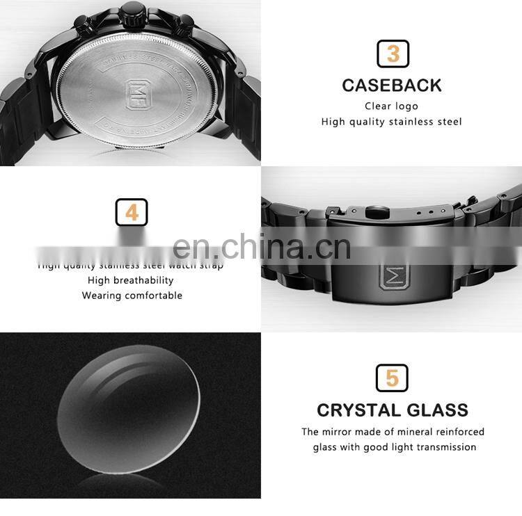 MINI FOCUS MF0229G Simple Calendar Watch With Date Quartz Chronograph Stainless Steel Watches Men Wrist