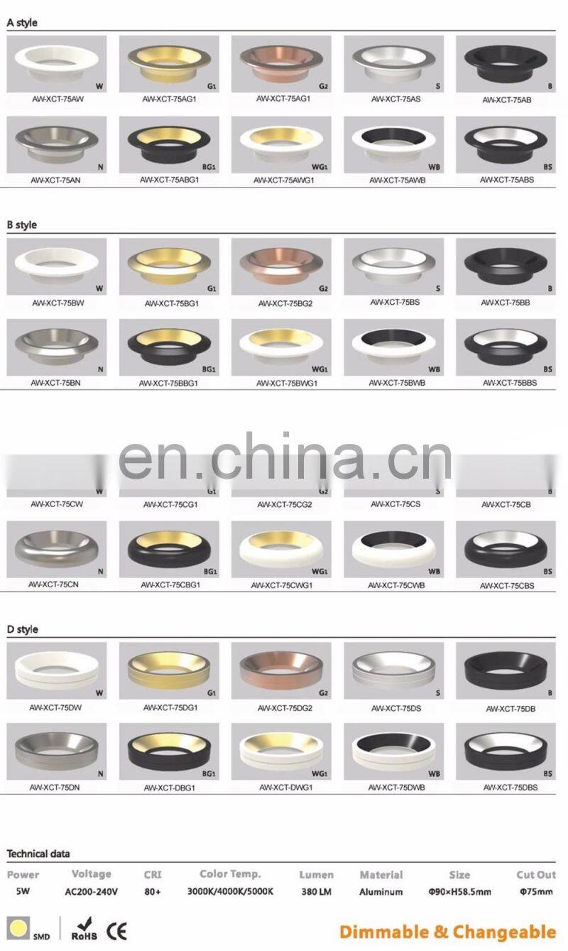ALLWAY 5w recessed led spot light colorful ring hotel spotlight