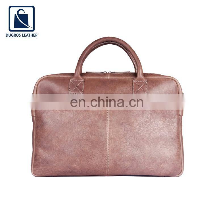 Modern Design Genuine Leather Office Bag with Front Two Pocket and Laptop Compartment