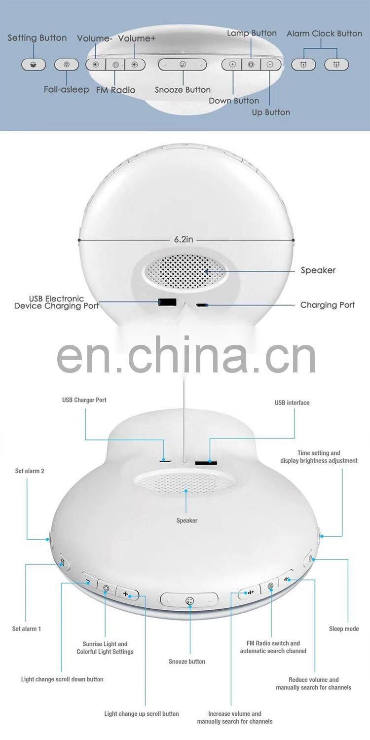 Wake Night Light Alarm Clock with sleep trainer natural sound machine and FM Radio & APP connection