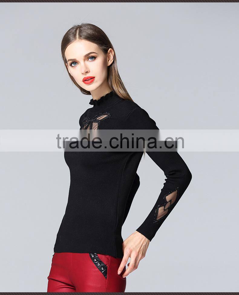 Special design see through look pullover collar sexy knitwear for Fashion leads