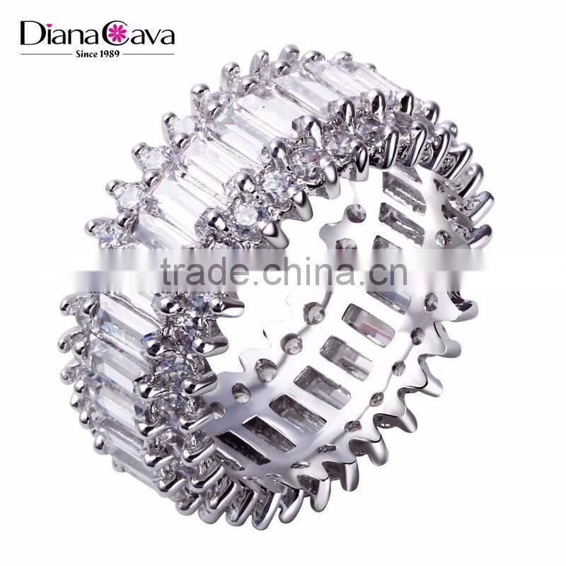 Thick Wedding Band Big CZ Crystals Rectangle Shape Deluxe Copper Women Ring